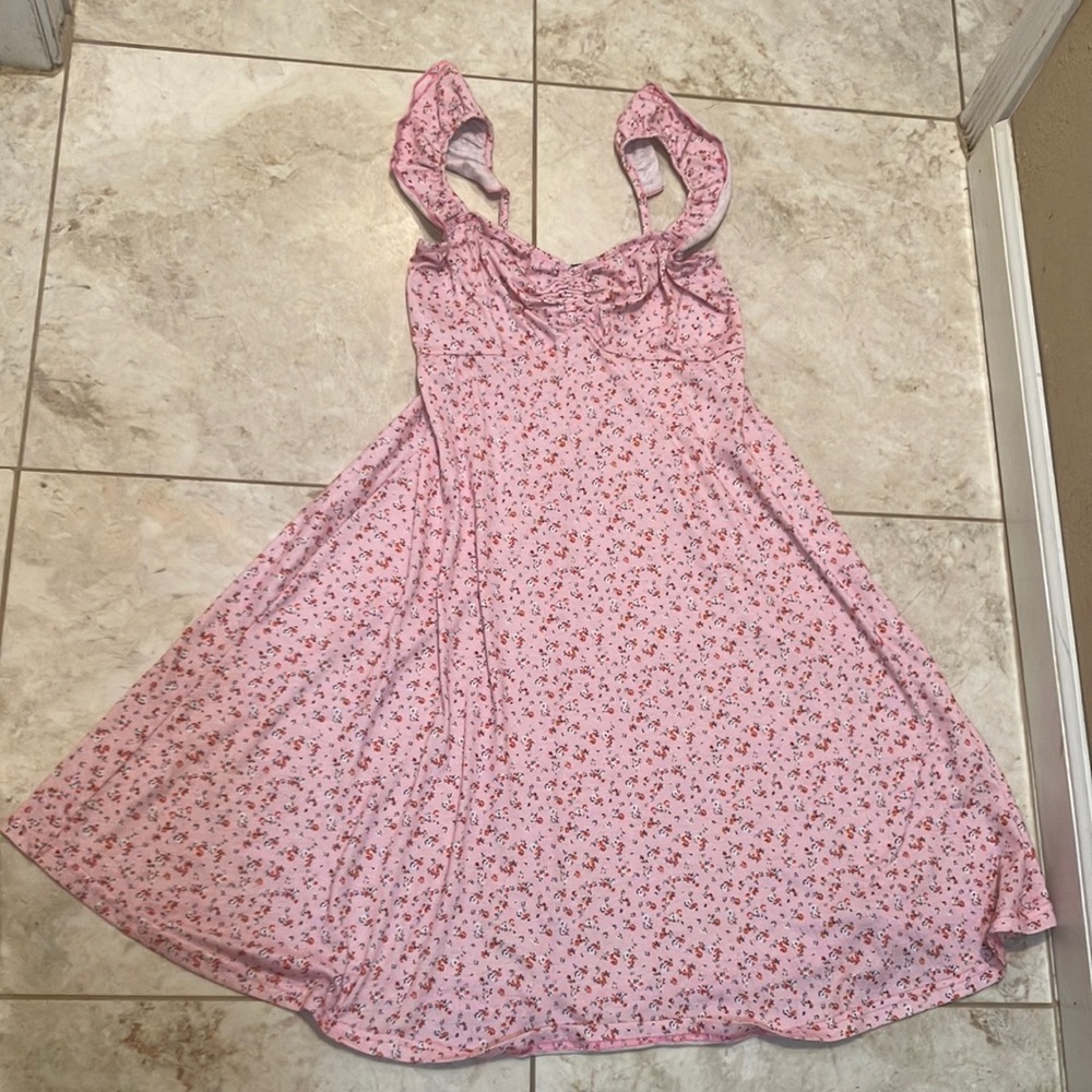 Floral Pink Ruffle-Strap Mini Dress - Women's